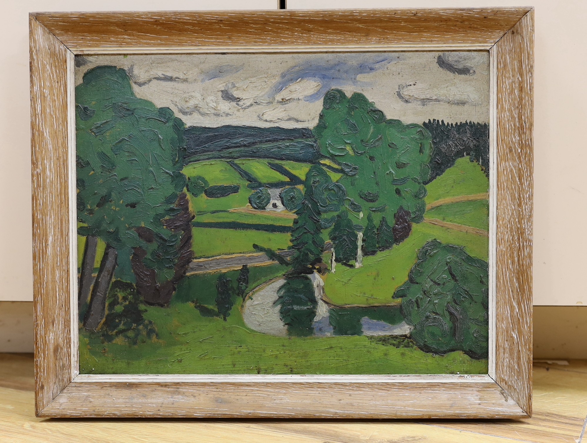 French School, oil on board, Trees in a landscape, 24 x 30cm